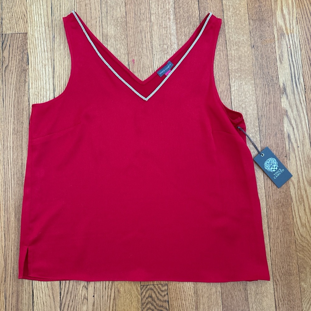 Vince Camuto Red Rhinestone Trim Tank Top-Size Medium